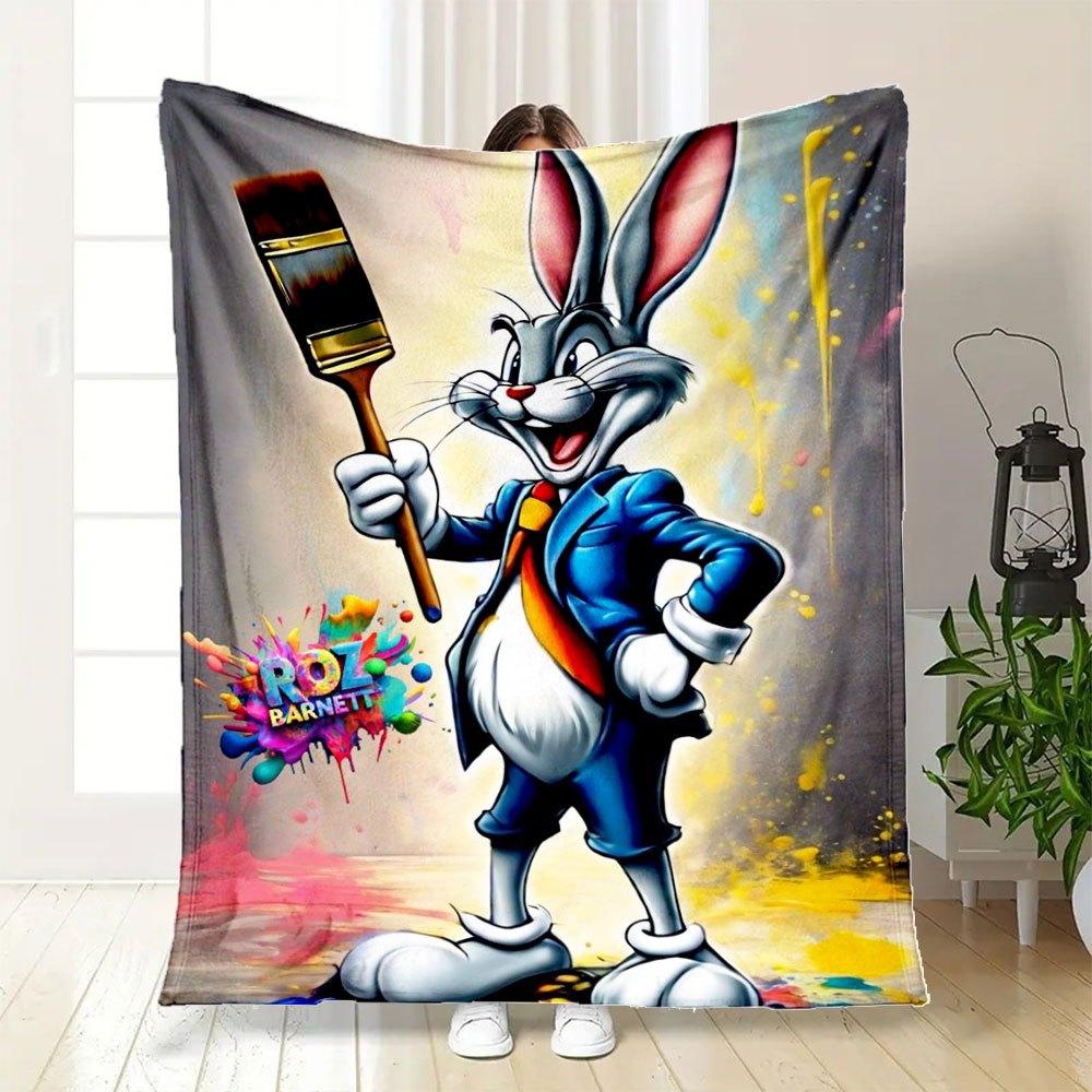 "Looney Tunes Bugs Bunny Art Print - Colorful Canvas Poster"Blanket Flannel Throw Blanket for Sofa, Bed, Travel, Camping, Office