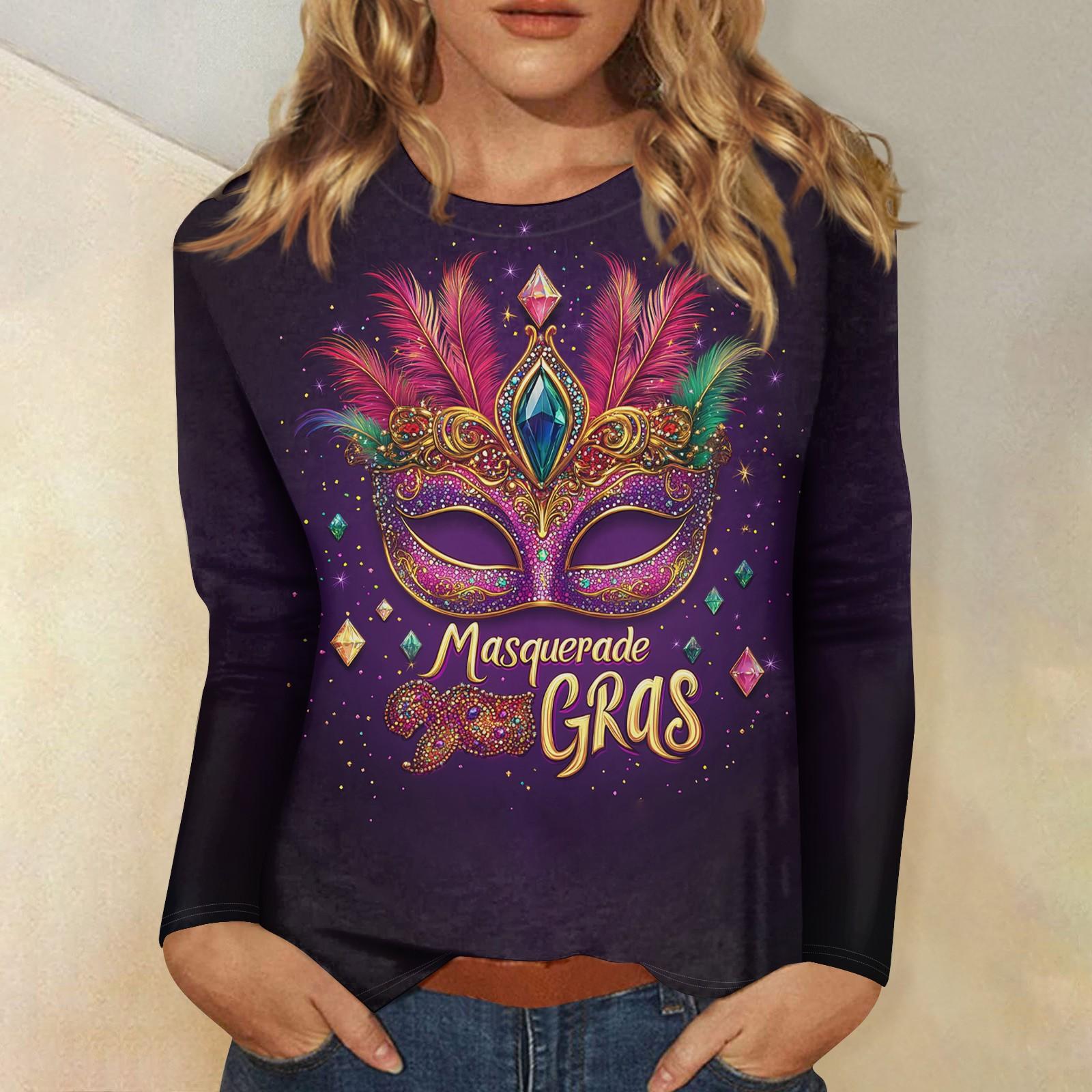 

Женские топы с круглым вырезом, свободная футболка с карнавальным принтом S