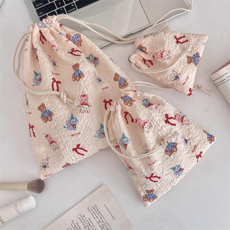 48151 [Copyright] Cartoon Drawstring Bundle Mouth Bag Student Storage Bag Lipstick Cosmetic Bag Portable Three-piece Set