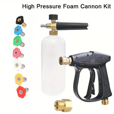 Compact High Pressure Foam Cannon Kit with M22-14/15 Adapter & 1/4" Quick Connect, Short Washer Gun for Home/Vehicle Cleaning