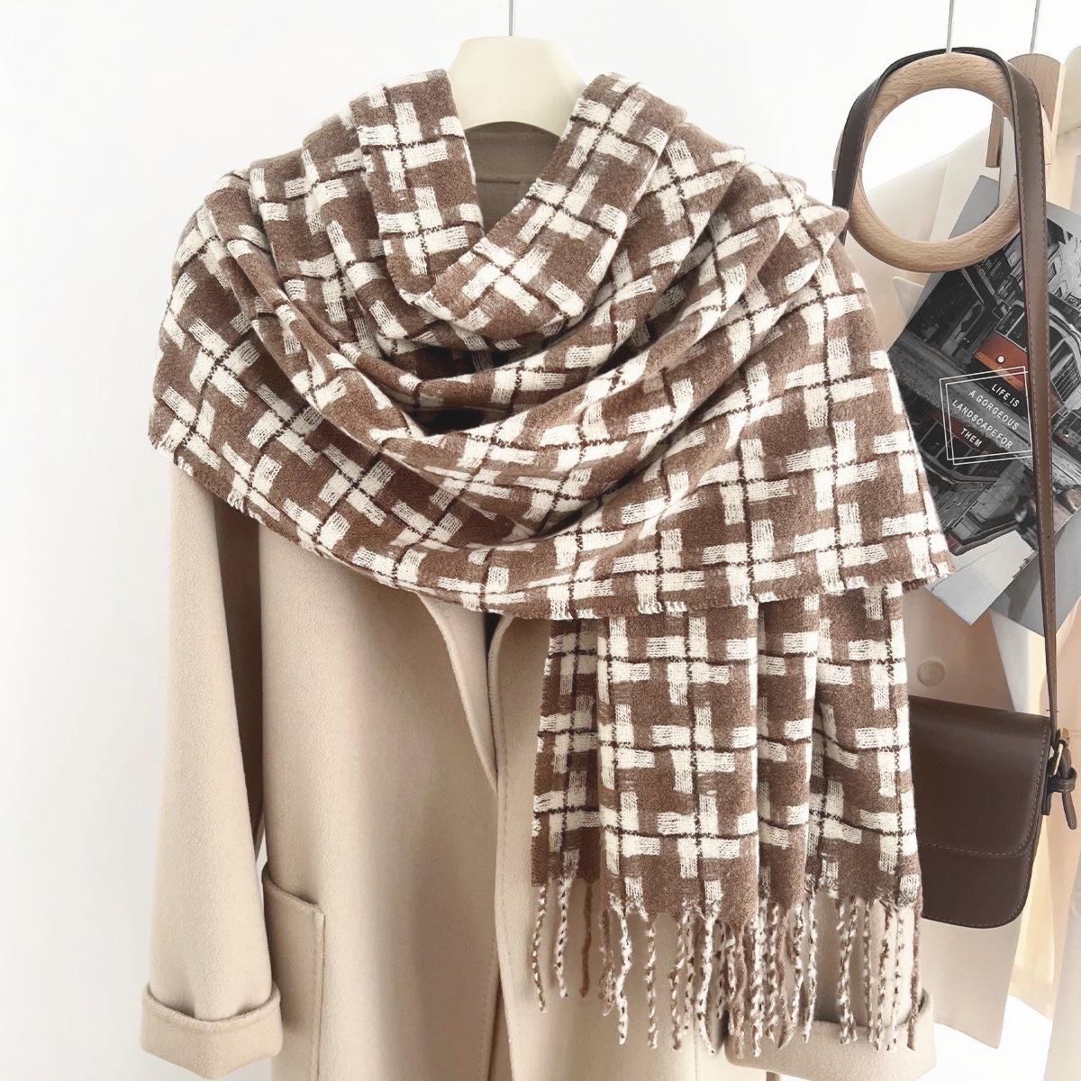 

Korean Style Versatile Winter Imitation Cashmere Windmill Plaid Scarf for Men and Women To Keep Warm and Fashionable Tassel Shawl Dual Purpose Scarf 65*200cm