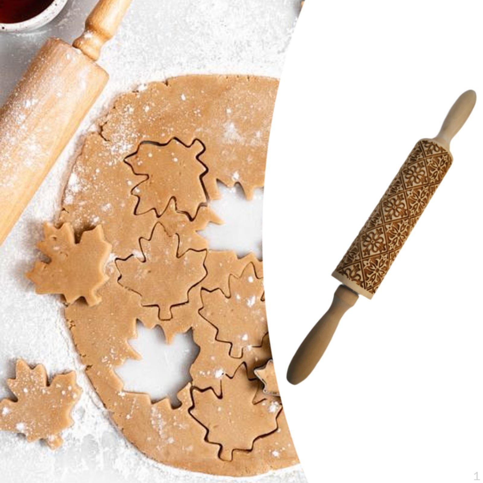 

Wooden Embossed Rolling Pin Cute Compact for Baking Cookies Pastry Dough