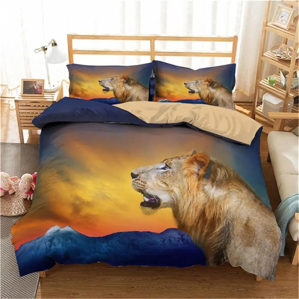 Comforter Lion Couple Bedding Set For Boys Teens 3D Animal Print Comforter African Wildlife