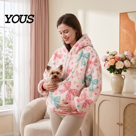 Felpa Oversize da Donna con Tasca Portacani/Gatti, Felpa con Cappuccio Casual a Manica Lunga per Autunno Inverno, con Tasca a Marsupio