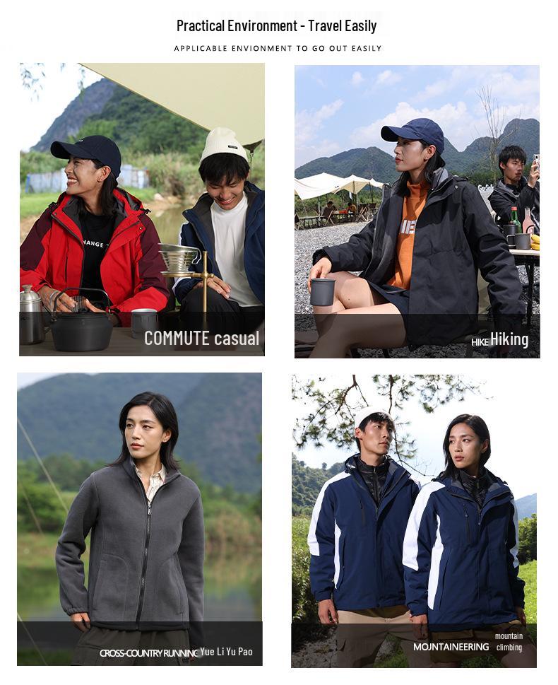 Custom Logo 3-in-1 Windbreaker with Fleece Down, Warm Jacket for Autumn/Winter, Embroidered Workwear.