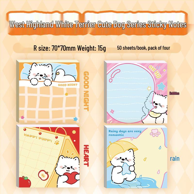 Westie Cartoon Sticky Notes - Cute Reusable Adhesive Labels for Students