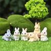 Mini Rabbit Figurine Resin Miniature Sitting Lying Bunny Statue Animal Collectible Sculpture Micro Landscape Dollhouse Decoration