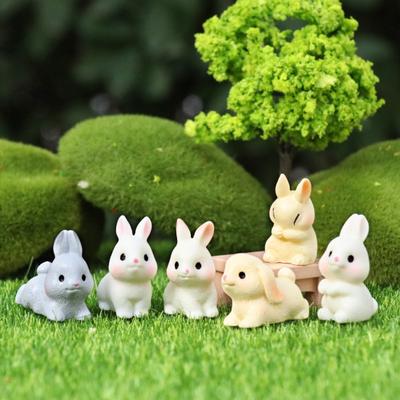 Mini Rabbit Figurine Resin Miniature Sitting Lying Bunny Statue Animal Collectible Sculpture Micro Landscape Dollhouse Decoration