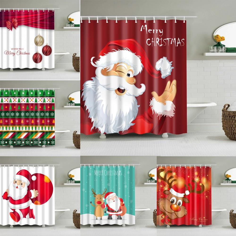 Waterproof Merry Christmas Bathroom Shower Curtains Snowman Santa Bell Elk Pattern Bath Curtain for Bathroom Home Decor