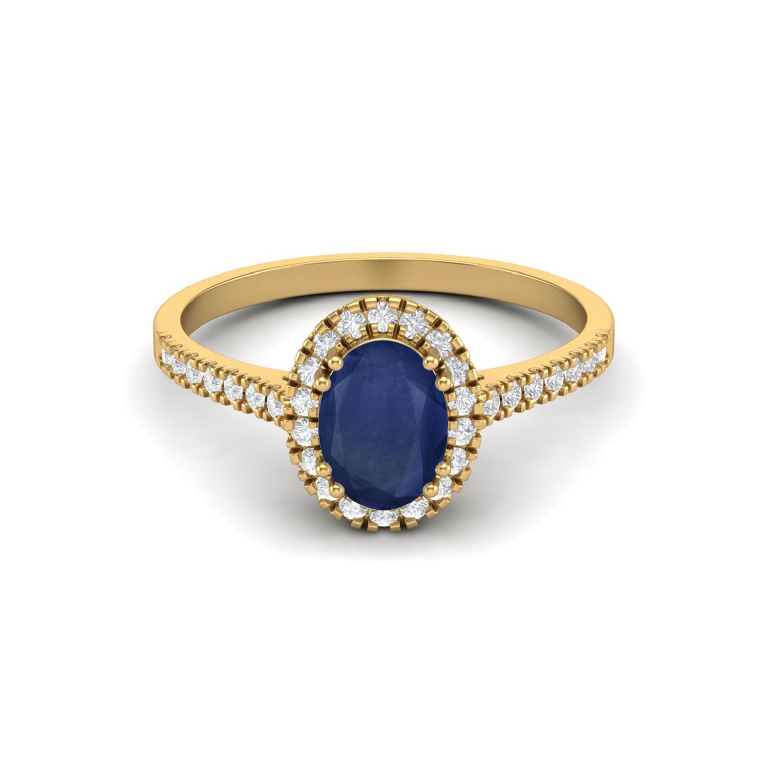 Solitaire 7x5mm Oval Blue Sapphire 925 Sterling Silver Gold Vermeil Anniversary Women Ring