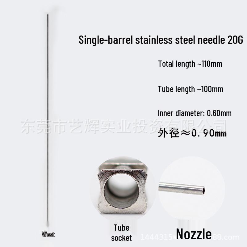 Stainless Steel Dispensing Valve Syringe Needle, 110mm Long, 100mm Tube, Pointed Tip