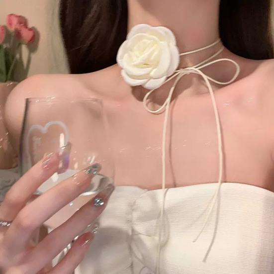 Kamelie Faux Perle Damen Halskette Vintage Französisch Hypoallergen Verstellbar Mädchen Faux Perle Blume Choker Halskette Modeschmuck