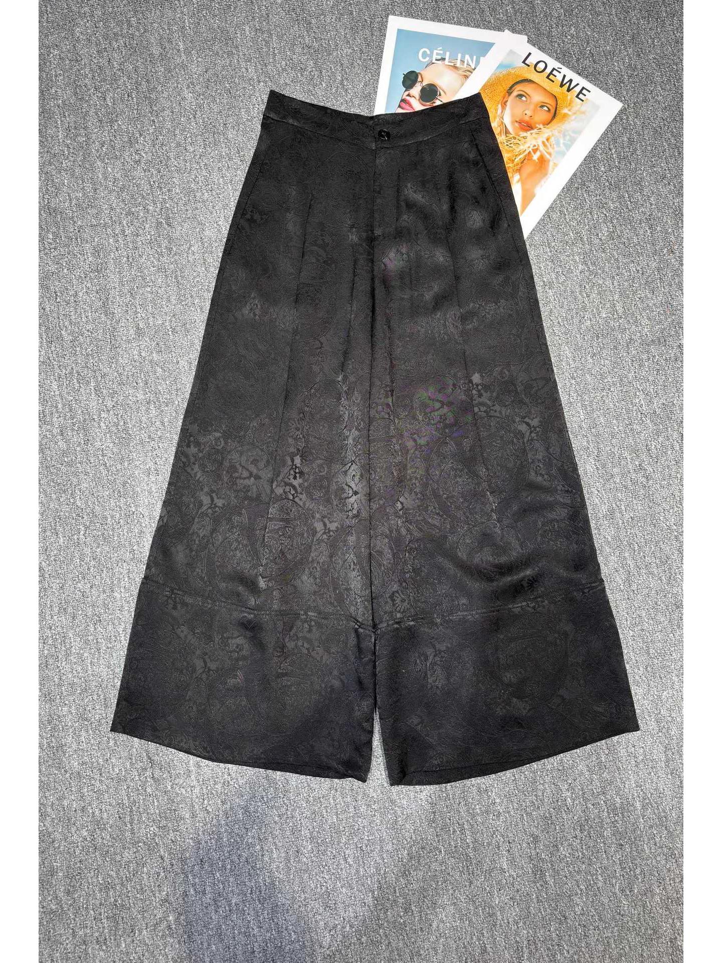 

Spring 2026 Retro Chinese-Style Jacquard Wide-Leg Pants for Women Extra Large чорний