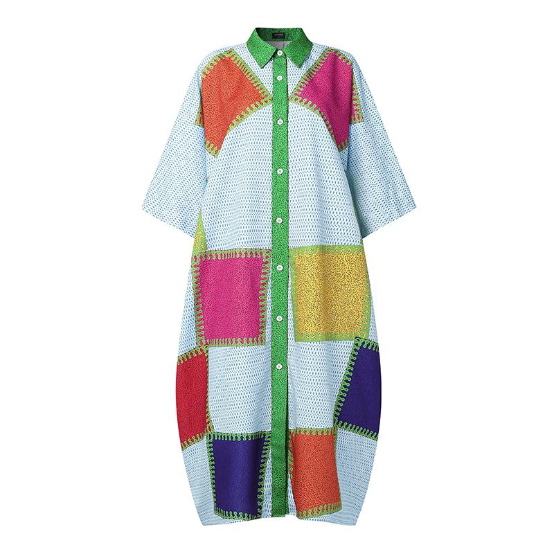 

Жіноча сукня великого розміру з лацканами, довгим рукавом, повсякденна, вільна, з принтом, довга, максі, кафтан 5XL синій