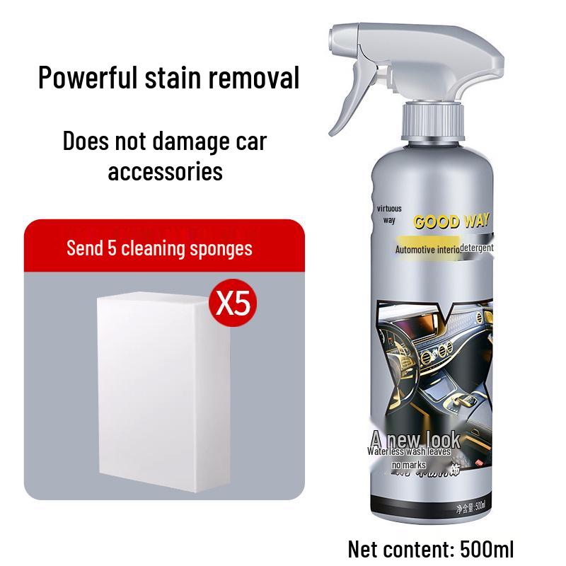 Wash-Free Car Interior Foam Cleaner Spray - Strong Stain Remover for Headliners & Leather.