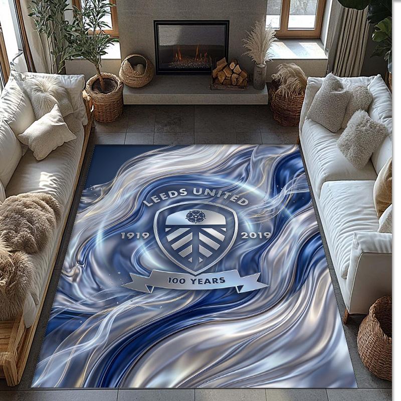Leeds United Football Print Crystal Velvet Rug, Comfortable Water Absorbent Non Slip Indoor Floor Carpet
