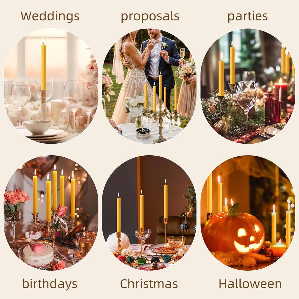 12 Packs Natural Beeswax Taper Candles,8 Inch Long Beeswax Candle Sticks,10 Hour Burn Time Tapered Candle, Beeswax Tapers for Purified Air Spa