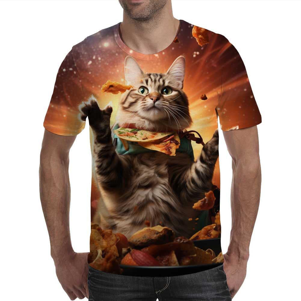 Summer Round Neck 3D Animal Pattern Print Top Fashionable Casual Short Sleeved Men's T-shirts