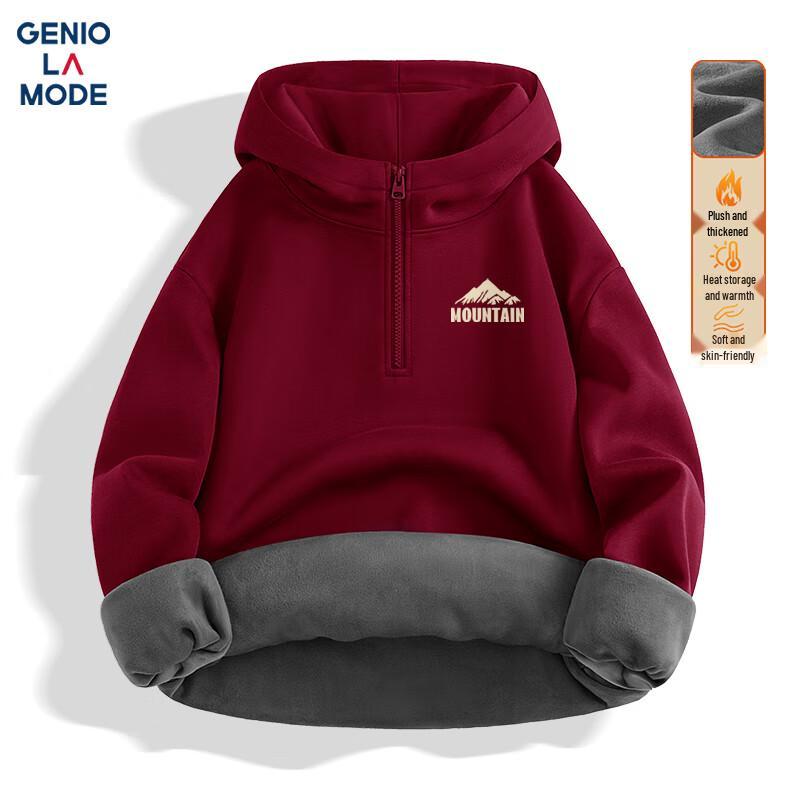 

GENIOLAMODE Men s Fleece-Lined Hooded Half-Zip Pullover Sweatshirt M