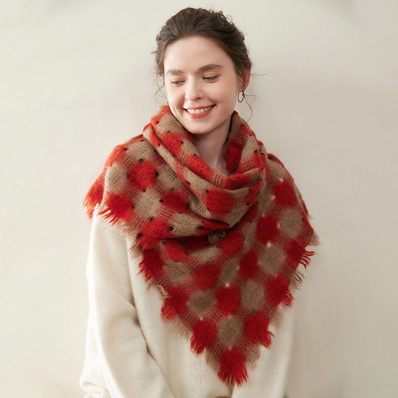 Women s Fashionable Plaid Wool Scarf: Autumn/Winter British Style Neck Warmer 180/50 красный