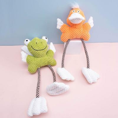 Bite-Proof Squeaky Plush Dog Toys Interactive Cartoon Duck/Frog Shape Dog Chewing Rope Toy Fun Sound Cleaning Teeth