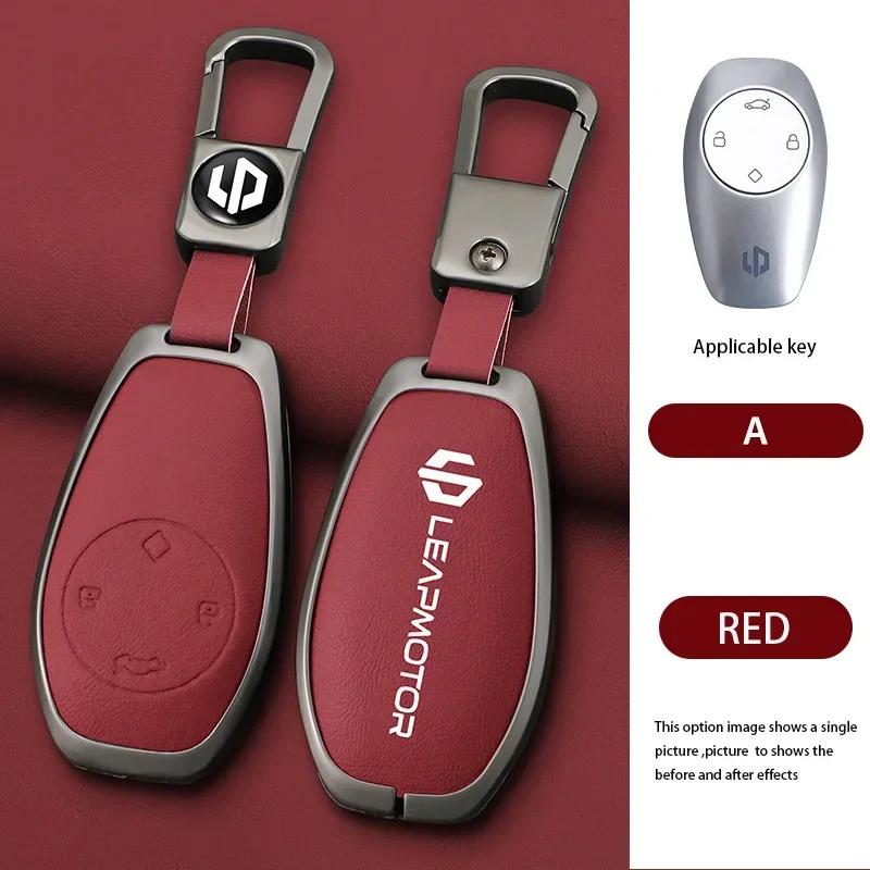Zinc Alloy Leather Car Remote Key Case Cover For Leapmotor C16 C11 C10 C01 T03 S01 Type Protector Shell Keychain Accessories