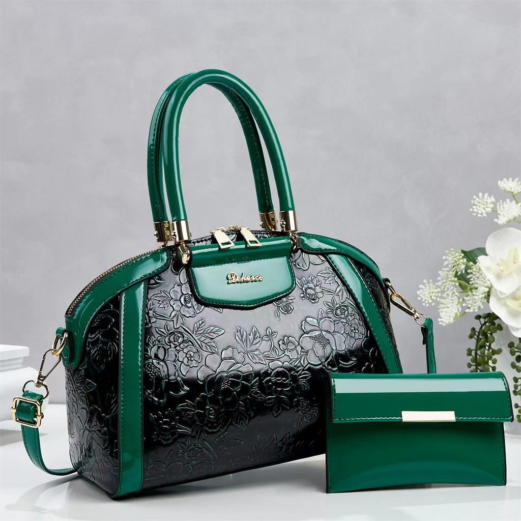 New Trendy Luxury Glossy Embossed Women Mommy And Me Top Handle Bag, Versatile Convertible Shoulder Crossbody Purse For Daily Shopping Dating Outfits
