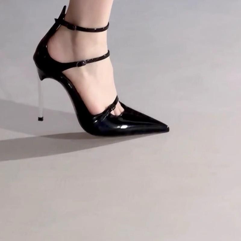 Fashion Spring New Stiletto High Heels for Women Fashion Pointed Head Shallow Mouth Metal Buckle One-line Strap Heel Sandals
