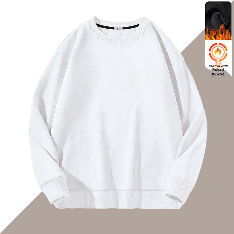Men's Trendy Fleece-Lined Crew Neck Sweatshirt - Autumn/Winter, Unisex, Loose Fit Long Sleeve Top for Couples and Students