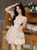 Floral Sweet Fairy Bodycon Dresses for Women Elegant Party Print French Female Korean Fashion Cute Mini Dress Summer 2024 Pink