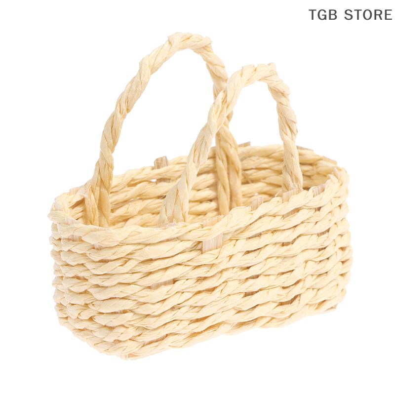 1Pcs 1/12 Mini Rattan Basket Dollhouse Miniature Weave Vegetable Food Storage Basket