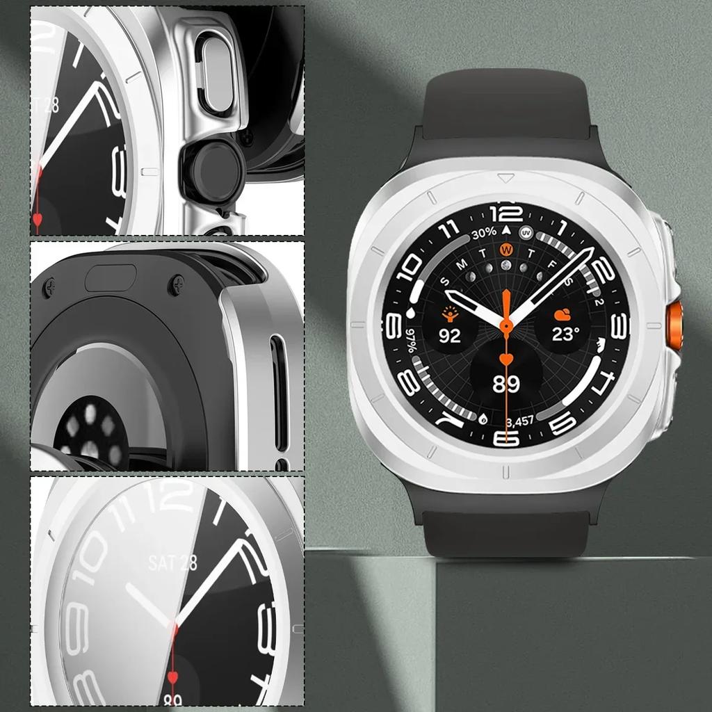 Schutzhülle aus gehärtetem Glas + Armband für Samsung Galaxy Watch Ultra 47mm Silikonarmband für Galaxy Watch Ultra 47mm Armband Schutzhülle