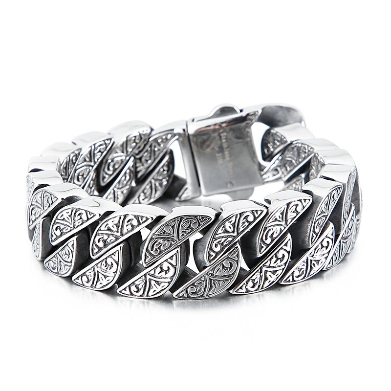 Kalen 17mm Punk Chunky Curb Cuban Thick Chain Bracelet Men s Stainless Steel Mysterious Symbol Charm Armband  Jewelry 19cm