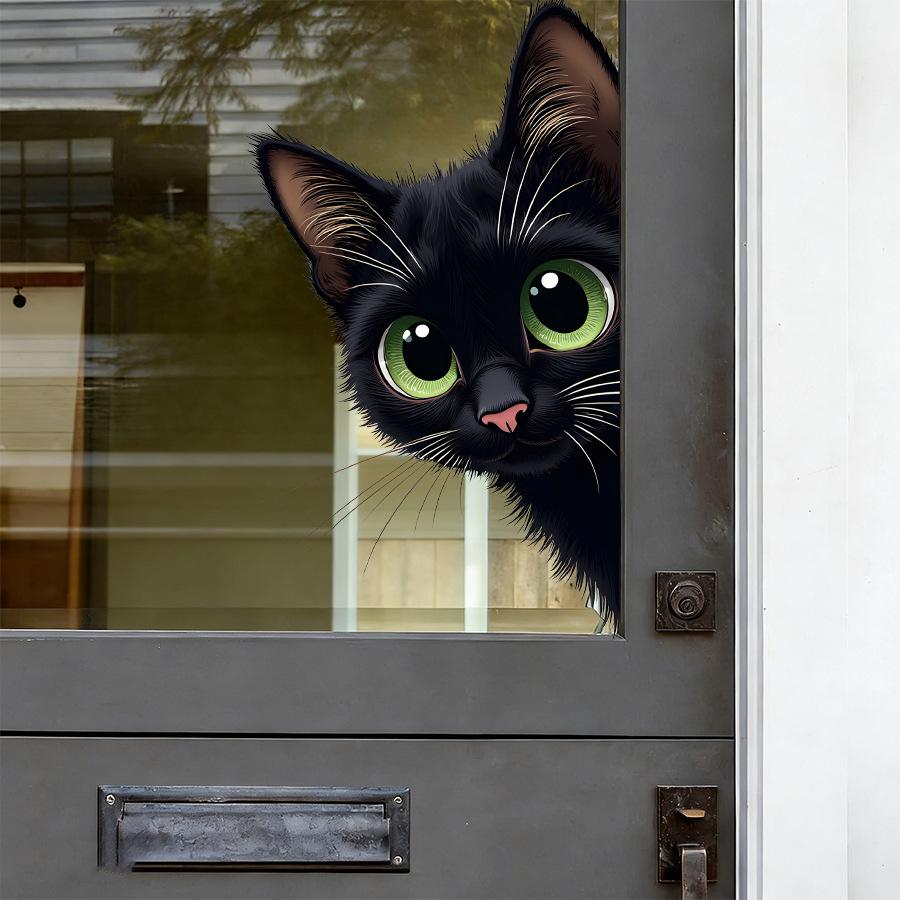Realistic Black Cat Peeking Through Window Static Cling Glass Sticker Cute Healing Home Decor