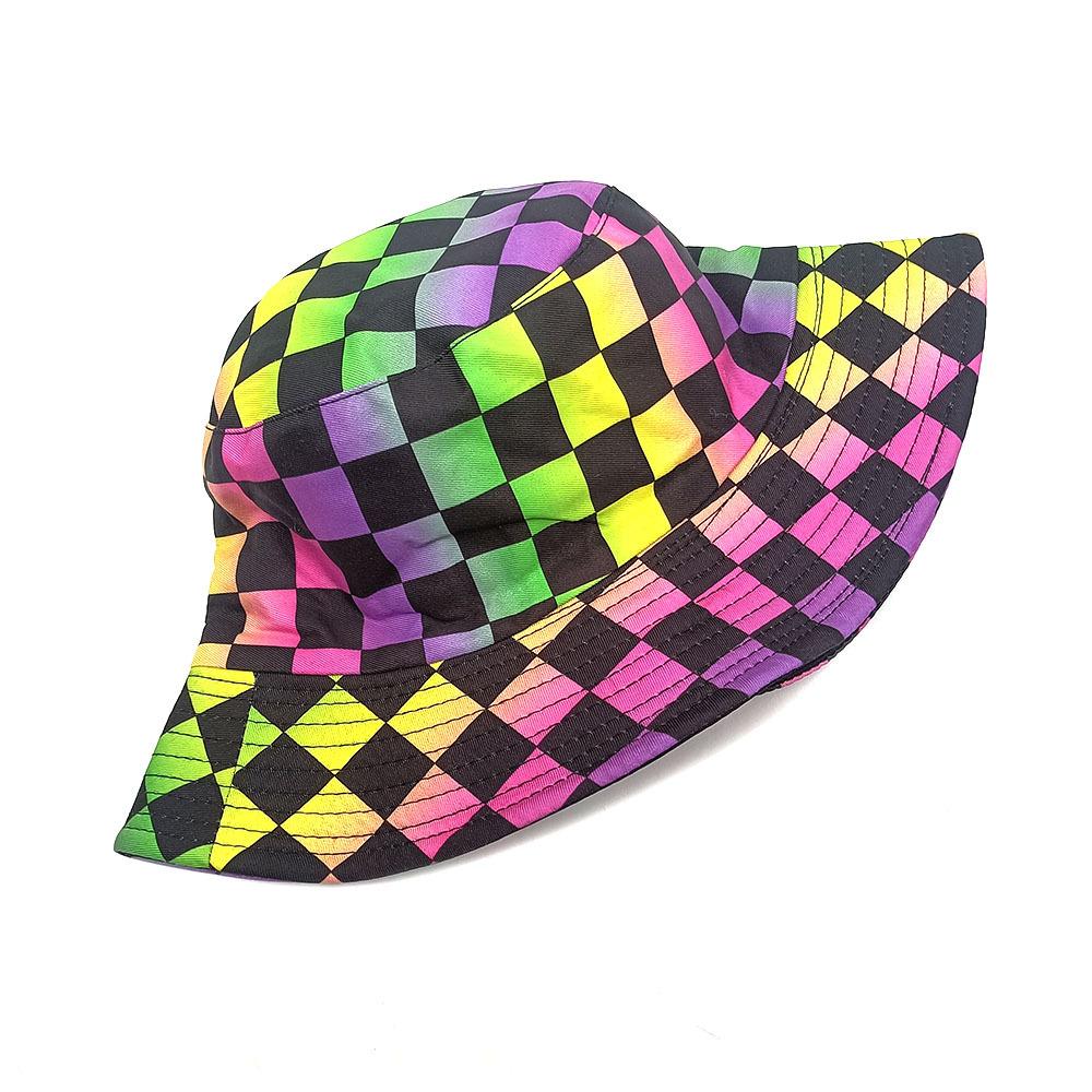 Spring/Summer Color Checkerboard Print Bucket Hat Cute Breathable Fisherman Cap Unisex Reversible Sunshade Fishing Hat