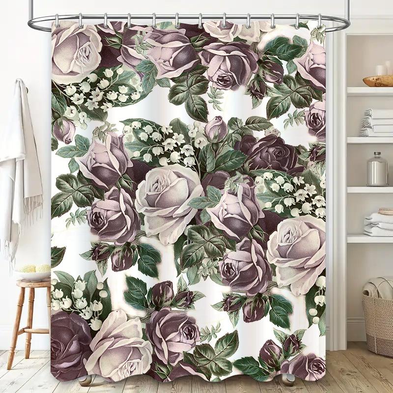 Purple Floral Shower Curtain Victorian Vintage Bathroom Decor Fabric Waterproof Bath Mat Pink Roses Design Shabby Chic Home Acce