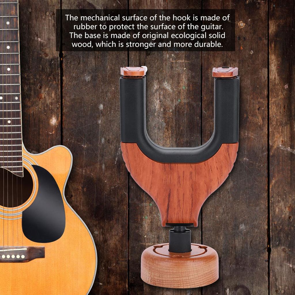 Guitar Wall Mount Hanger Holder Wood Base Plastic Rubber Hook Body (Yellow Wood Color)