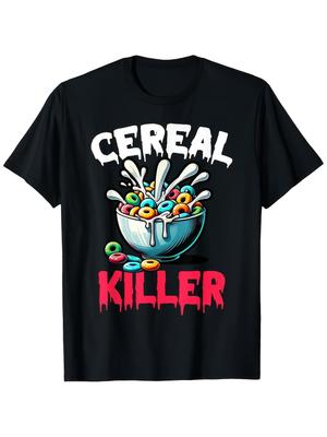 Cereal Killer Funny Adult Humor T-Shirt - Retro Cereal Murder Graphic Tee with Cereal Bowl Crime Sce