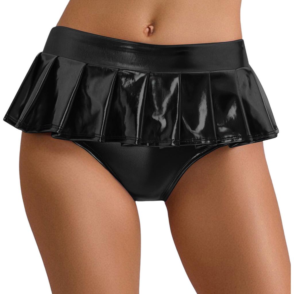Dámské metalické lesklé mikro mini plisované culottes sukně Rave párty mikro šortky