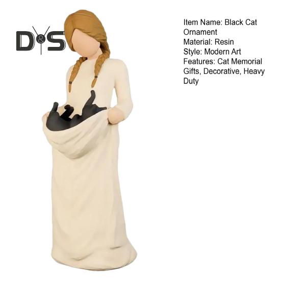 Kobiety Czarny Kot Figurka Czarny Kociak Statua Żywiczna Rzeźba Dekoracja Ozdoba na Biurko Półkę na Książki Prezenty Pamiątkowe dla Kota