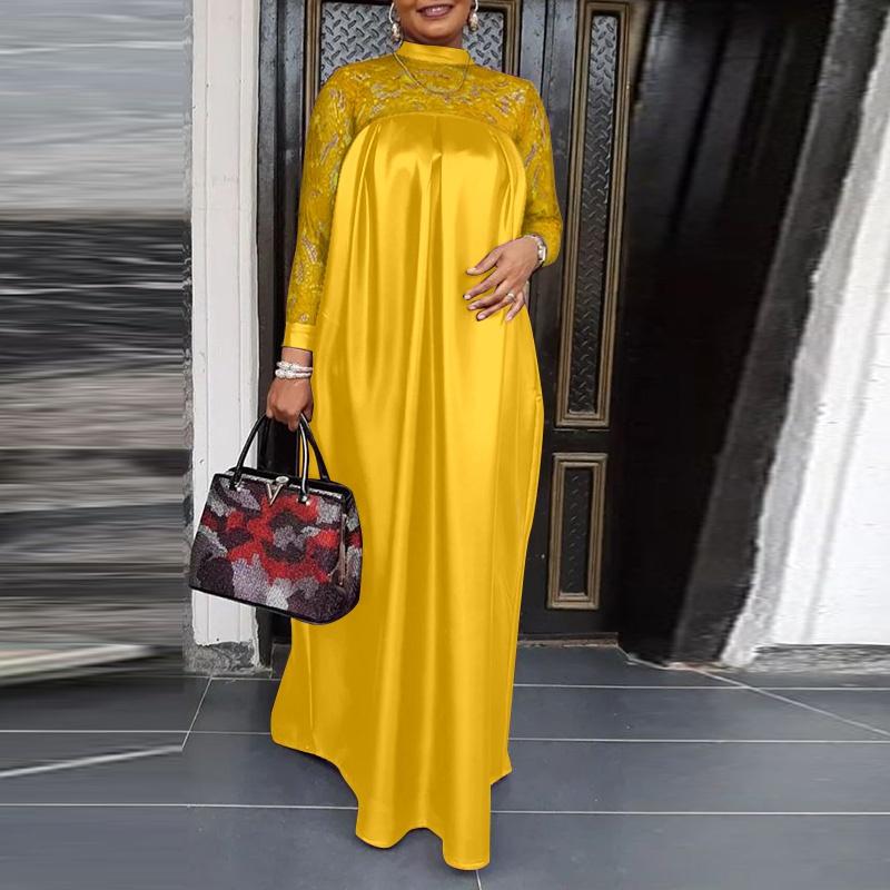 

VONDA Женское платье большого размера однотонное с кружевом, длинным рукавом, А-силуэта 4XL