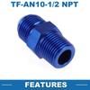 ABSOPRO Female Flare Reduzierstück Schlauchfitting Adapter TF AN10 1/2 NPT Kraftstoffleitungsverbinder Aluminium Blau