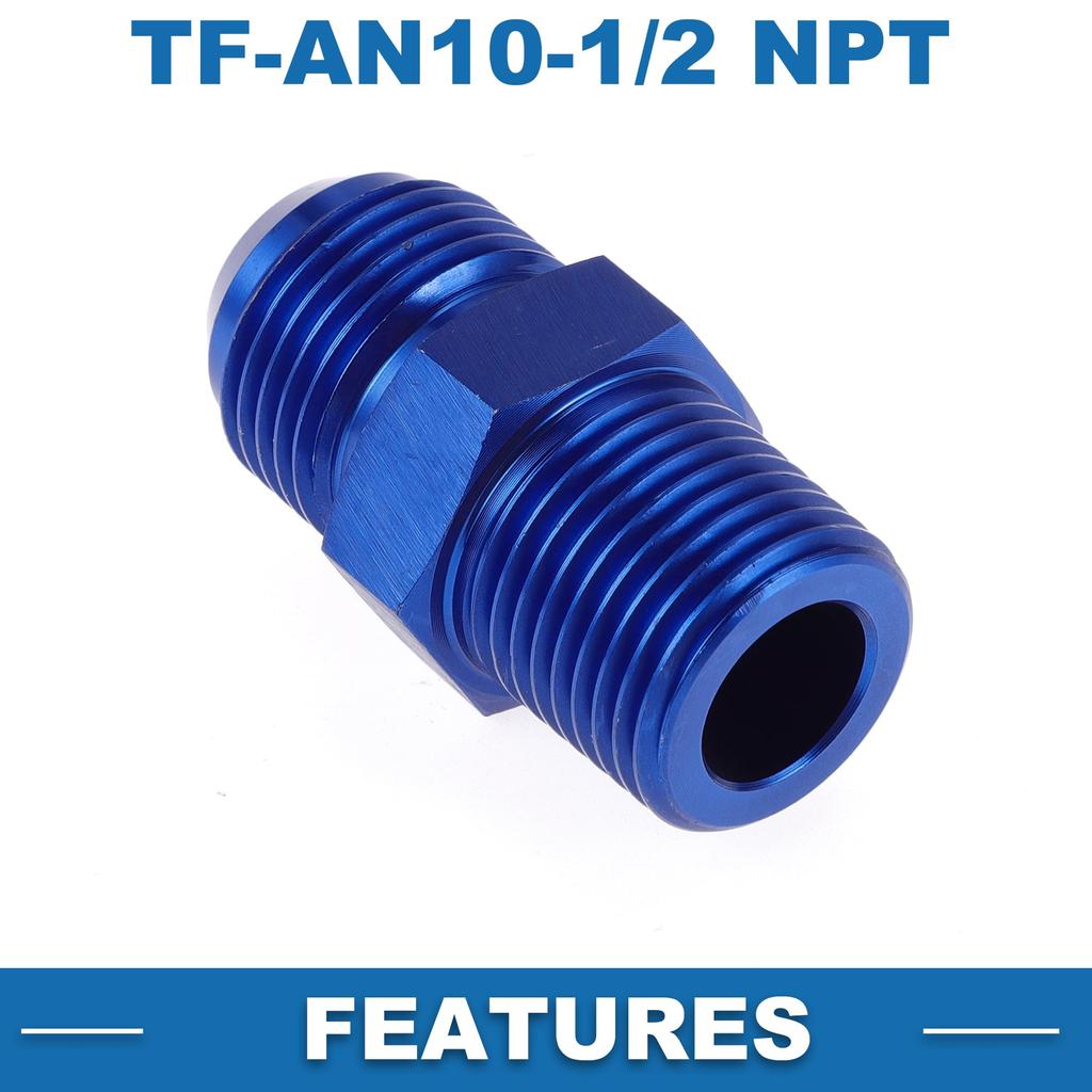 ABSOPRO Female Flare Reduzierstück Schlauchfitting Adapter TF AN10 1/2 NPT Kraftstoffleitungsverbinder Aluminium Blau