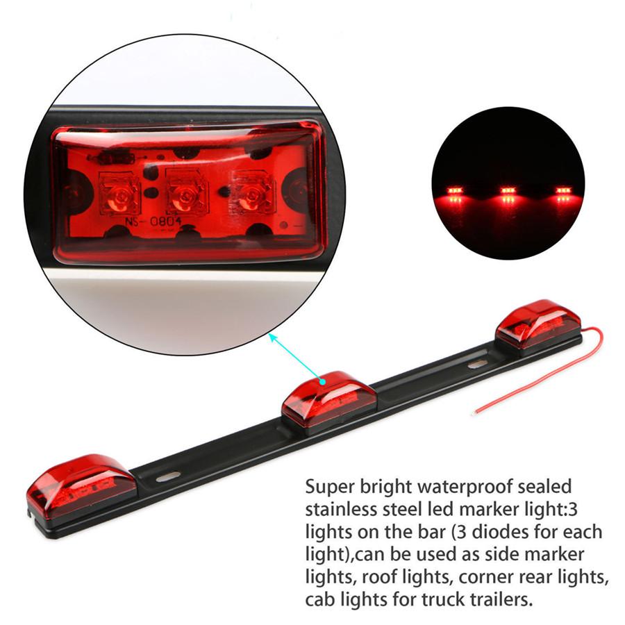 Red Clearance ID BAR Marker Light 3 Light 9 LED Trailer Sealed Stainless Steel