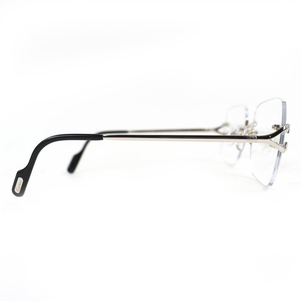 Excellent Cartier Glasses Square Two-Point Rimless Silver Mens Used