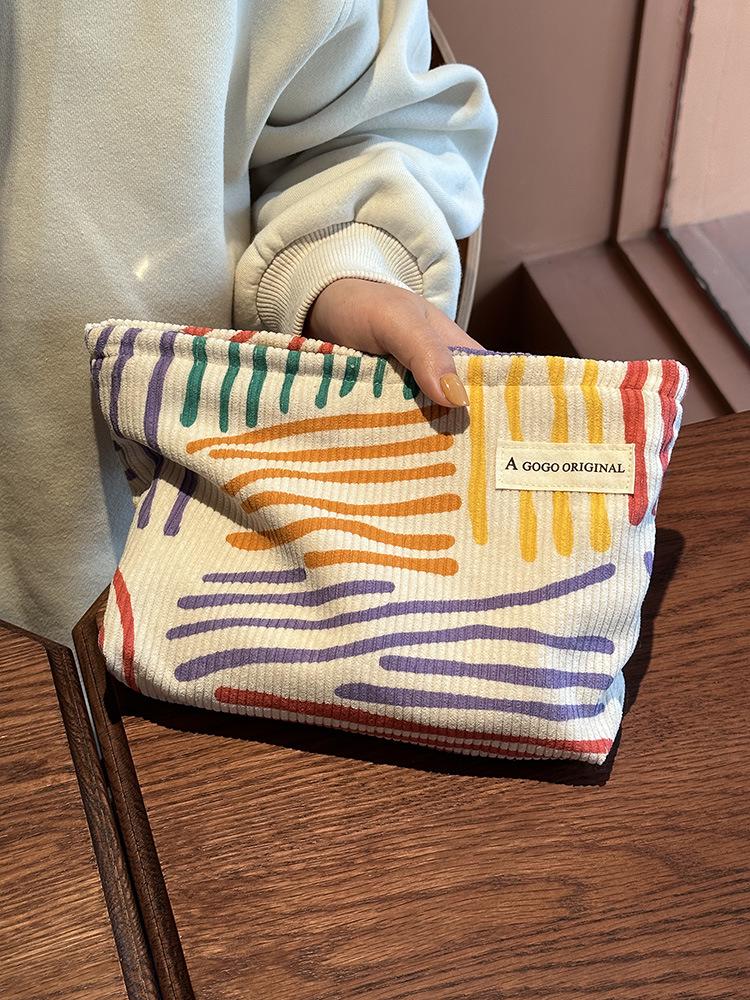 Niche Corduroy Color Block Striped Makeup & Skincare Toiletry Travel Bag
