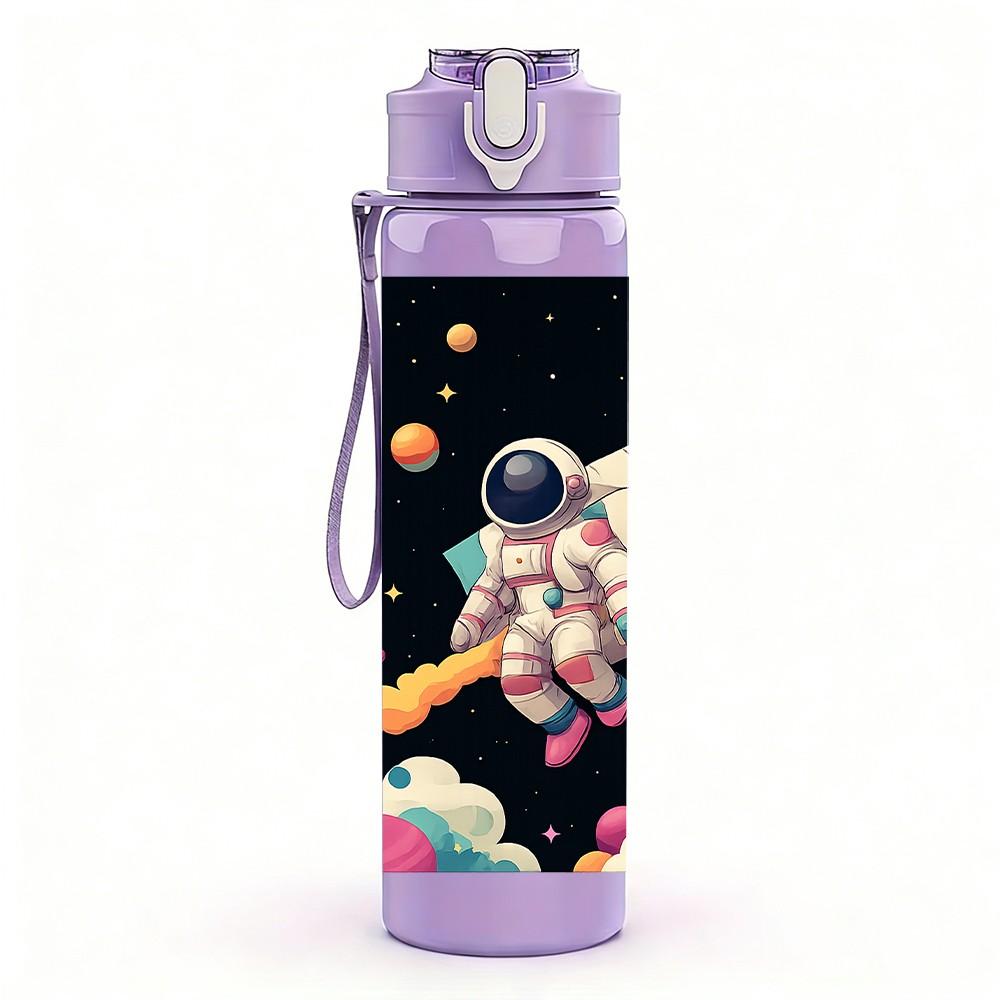 1PC Astronaut Space Shuttle Planet Pattern 750ml Color Plastic Sports Water Bottle Leakproof Flip Straw Lid Suitable for Sports Office Home Use
