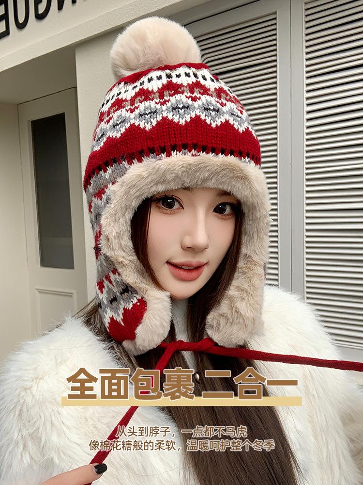 Fleece and thickened wool hat, small face in autumn and winter, warm riding ear protection and cold protection, big head circumference Lei Feng hat