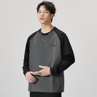 Autumn American Heavy Cotton Round Neck Long-Sleeved T-Shirt Men'S Sweater Loose Large Size Casual Bottoming Shirt Trendy Brand