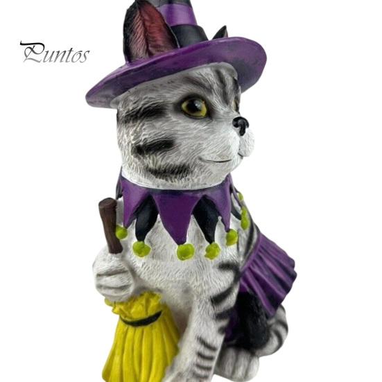 Spooky Halloween Gift for Friends Ornament, Witch Black Cat Pumpkin Shape, Durable Synthetic Resin Unique Holiday Kids Weather Resistant Figurine,